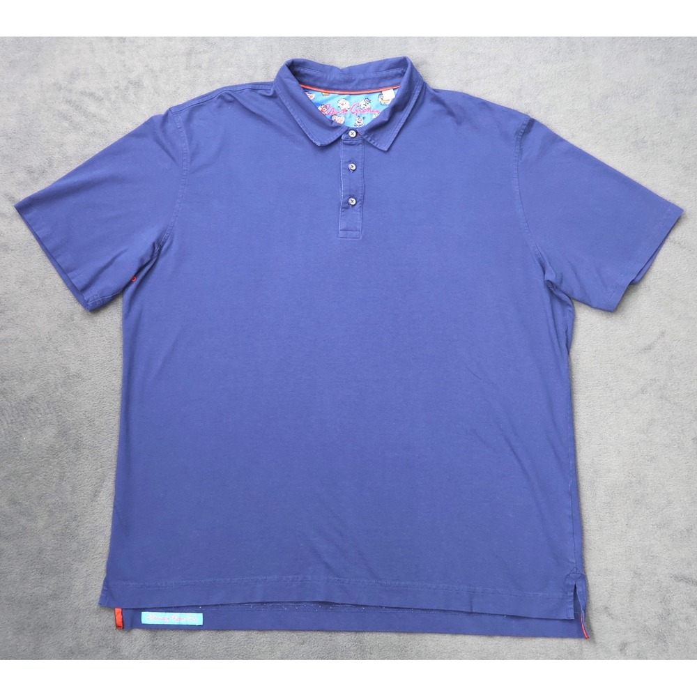 Robert Graham Polo Shirt Mens 2XL Blue Excellent Short Sleeve Monster Print Trim